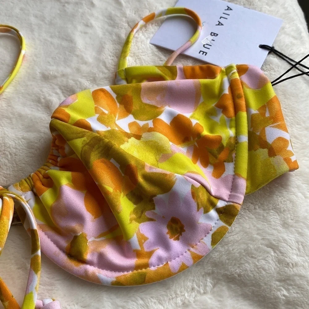 New! SET! Aila Blue bikini palm blooms floral Emilia Gaia 14628